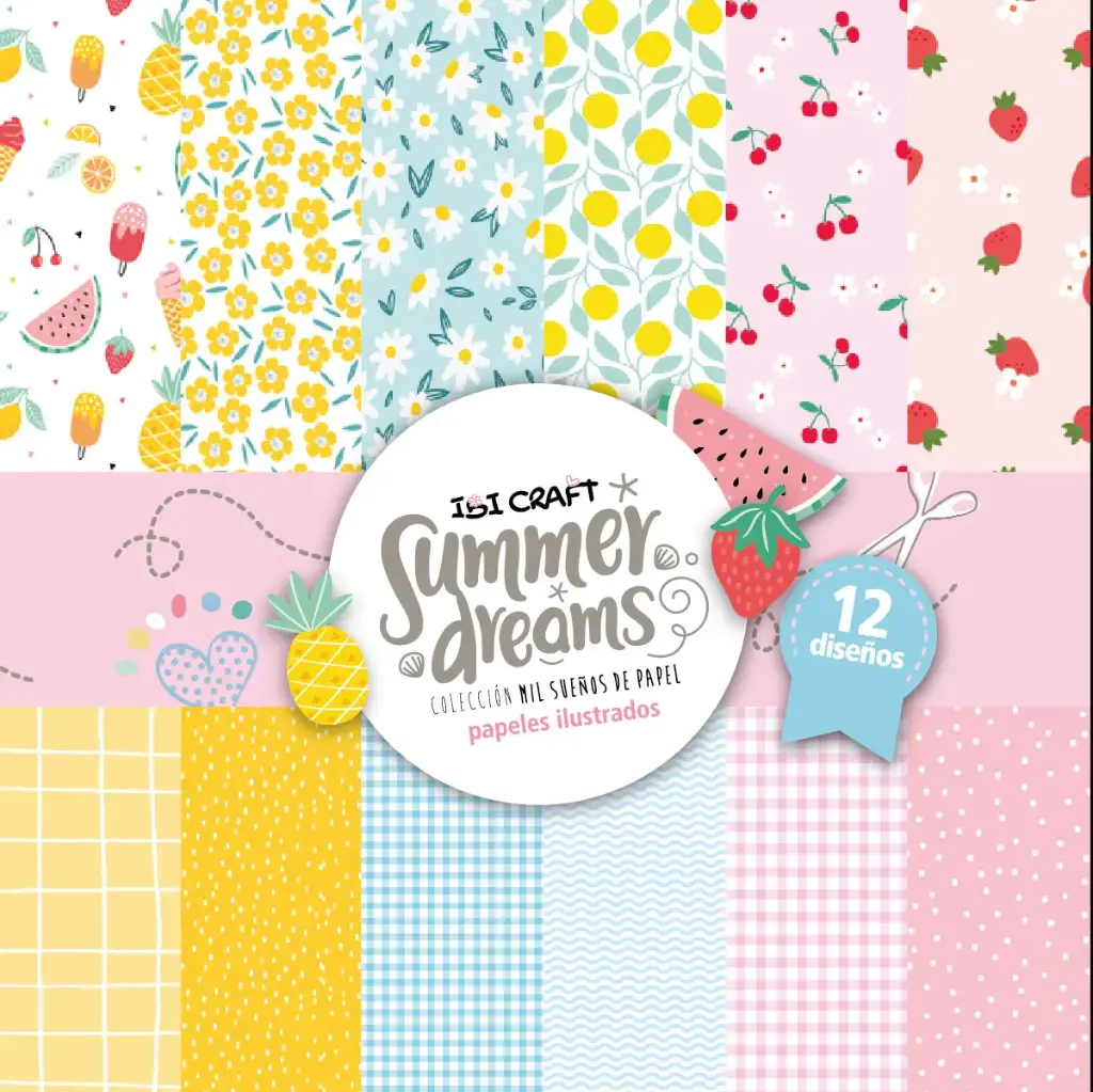BLOCK C/24 H. PAP. ILUSTRADOS IBI CRAFT, 15X20CM, 180G, 12+4 DISEÑOS SUMMER DREAMS
