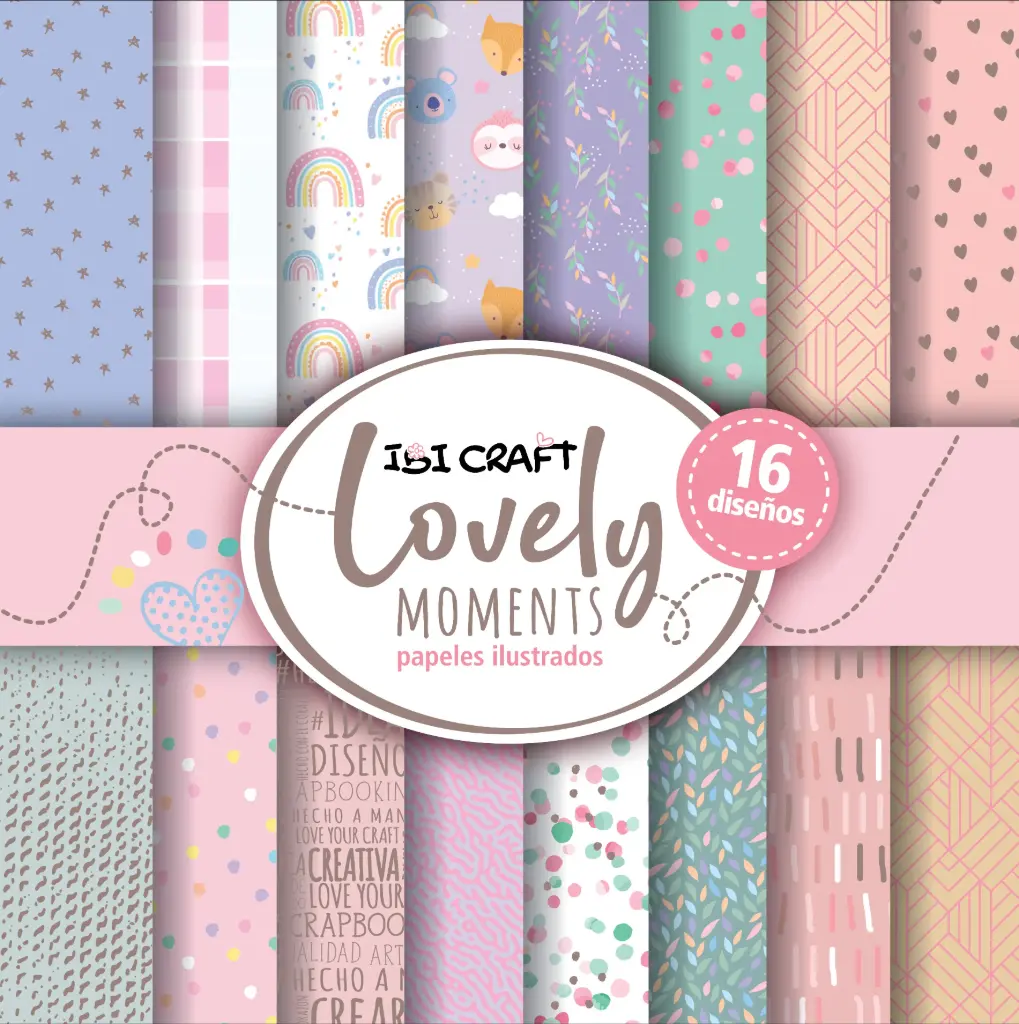 BLOCK CARTULINA IBI CRAFT. 30x30CM. 180grs. 16 DISEÑOS DOBLE FAZ SERIE "LOVELY MOMENTS"