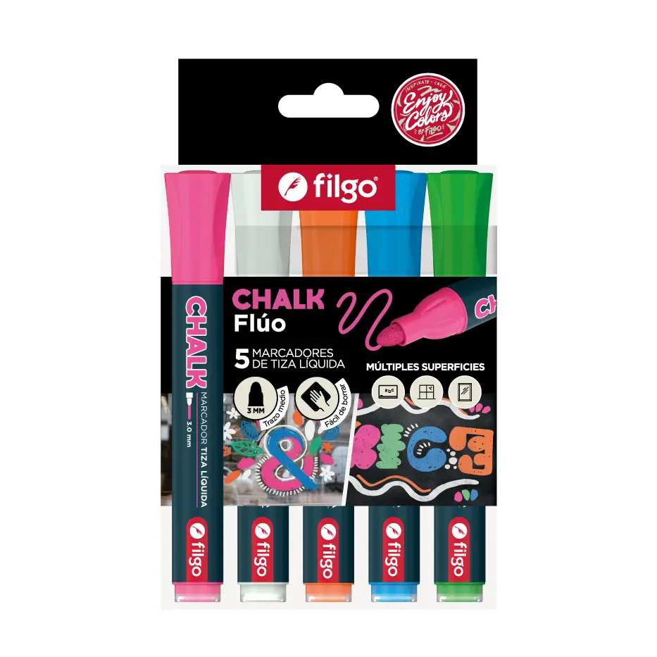 MARCADORES DE TIZA LÍQUIDA FILGO CHALK X6 FLUO