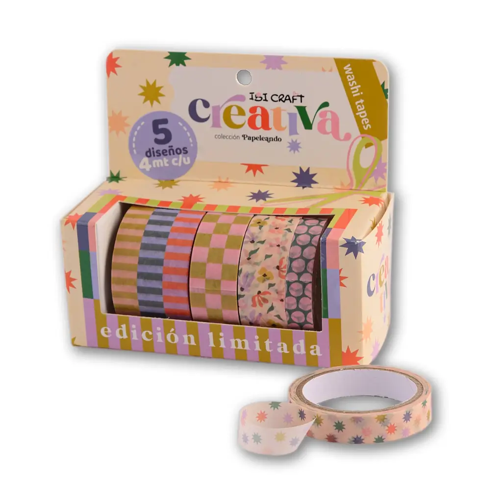 WASHI TAPE IBI CRAFT, 8/15/25MMx4MTS., PACK x 5 UNIDADES, COLECCIÓN "CREATIVA"