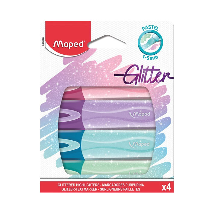 RESALTADOR MAPED GLITTER PASTEL. PACK X4