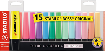 RESALTADOR STABILO BOSS (COLORES CLÁSICOS) X15 DESK SET