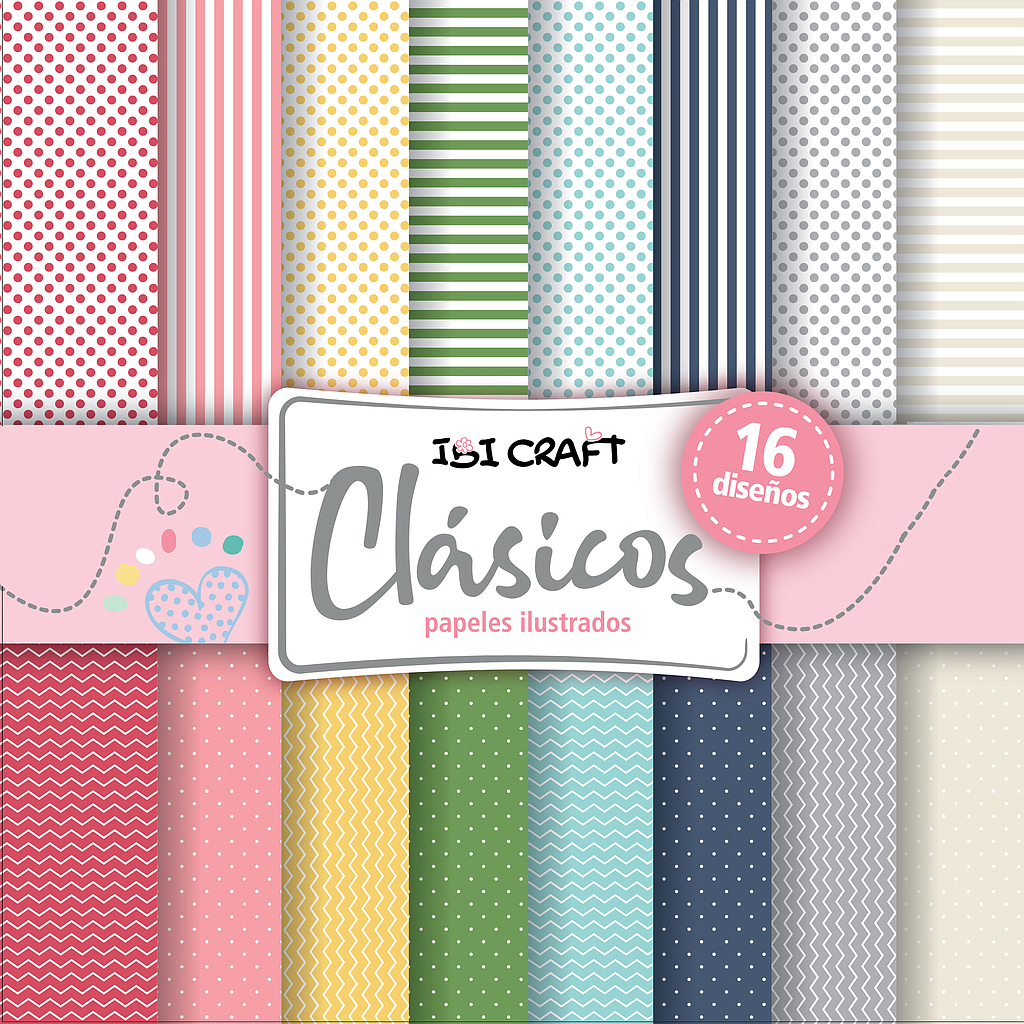BLOCK CARTULINA IBI CRAFT. 30x30CM. 180grs. 16 DISEÑOS DOBLE FAZ "CLASICO"