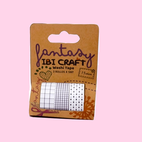 WASHI TAPE IBI CRAFT, 15MMx5MTS., PACK x 3 UNIDADES, TONOS B&N