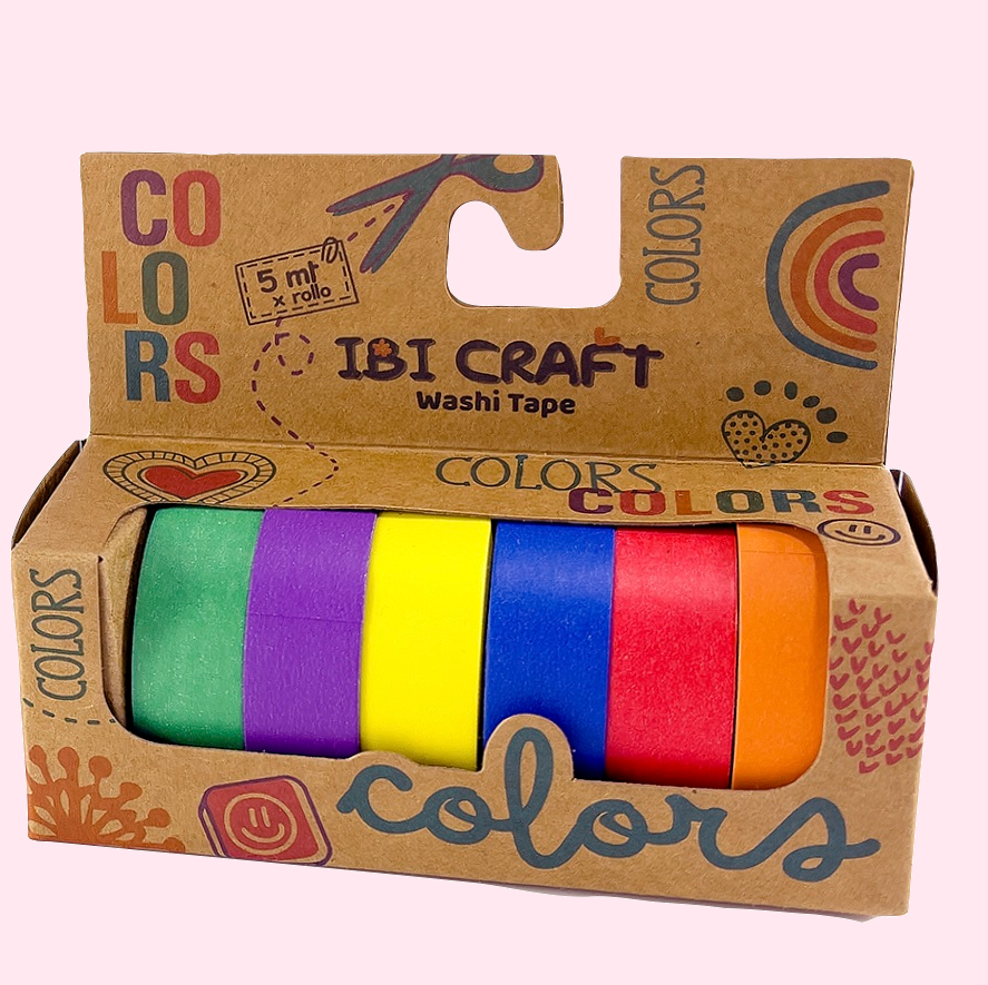 WASHI TAPE IBI CRAFT, 15MMx5MTS., PACK x 6 UNIDADES EN COLORES VIVOS