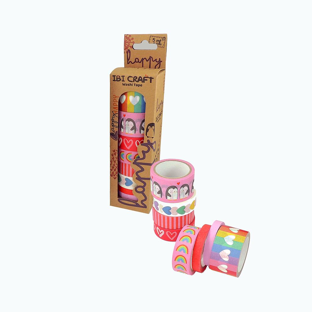 WASHI TAPE IBI CRAFT, 7/15/25MMx5MTS., PACK x 8 UNIDADES, IMPRESIÓN ESTANDAR