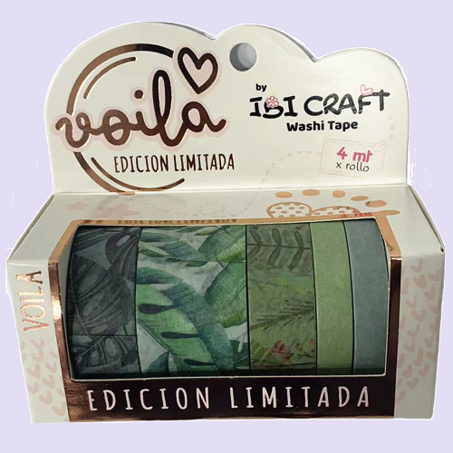 WASHI TAPE IBI CRAFT, 8/15/25MMx4MTS., PACK x 5 UN., SERIE HOJAS - EDICIÓN LIMITADA! 