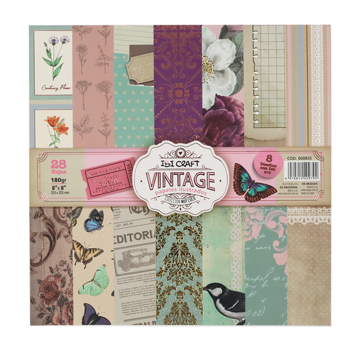 [600835] BLOCK CARTULINA IBI CRAFT DOBLE FAZ 20.3X20.3CM. 180GR. 14 DISEÑOS VINTAGE