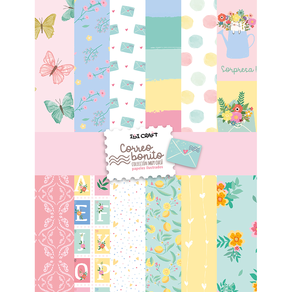 BLOCK PAPELES ILUSTRADOS IBI CRAFT CORREO BONITO. 24H 15x20cm. 180GR