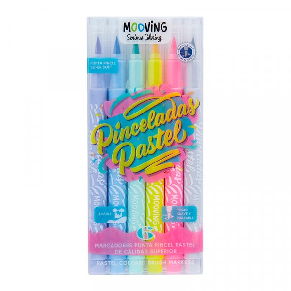 MARCADORES PUNTA PINCEL PASTEL MOOVING. CAJA X6