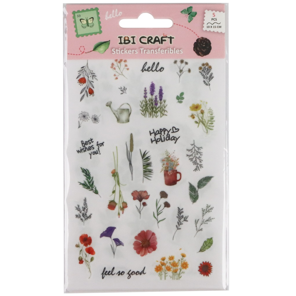 SET DE 5 HOJAS DE CALCOMANÍAS TRANSFERIBLES IBI CRAFT