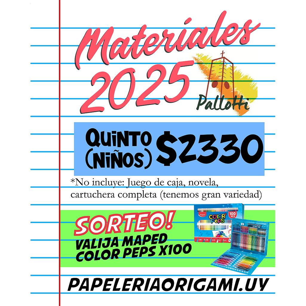 MATERIALES PALLOTTI 2025. QUINTO AÑO (NIÑOS) 