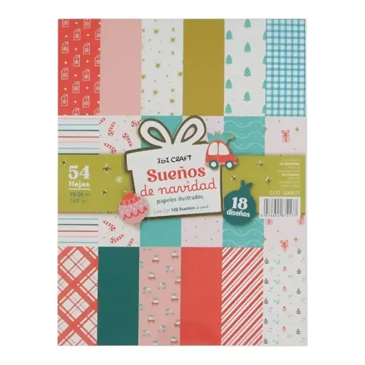 BLOCK CARTULINA IBI CRAFT - DISEÑOS NAVIDEÑOS. 15X20CMS 180GR 18 DISEÑOS