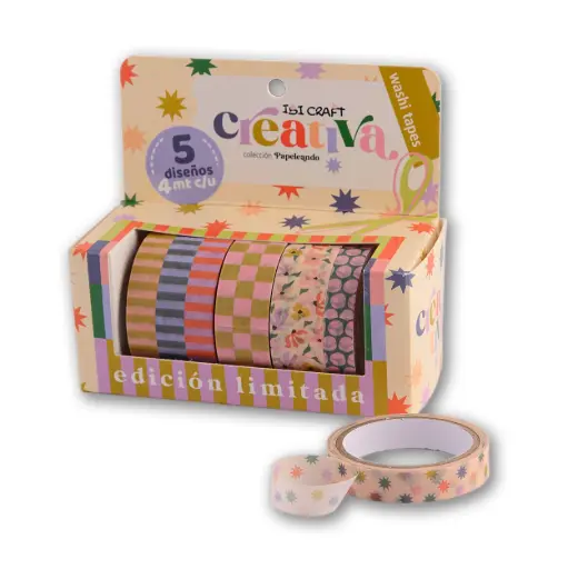 WASHI TAPE IBI CRAFT, 8/15/25MMx4MTS., PACK x 5 UNIDADES, COLECCIÓN "CREATIVA"