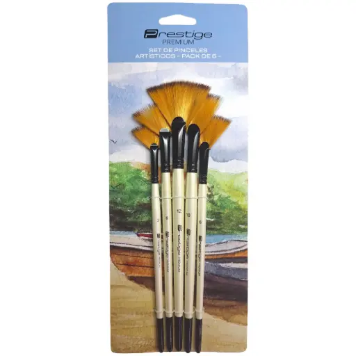 SET DE 4 PINCELES ARTÍSTICOS PRESTIGE "PREMIUM", SINTÉTICOS, CABO CORTO, MULTITÉCNICA