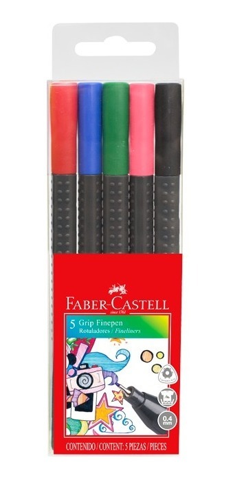 Fibras Faber Castell trazo fino x5. CLASICO